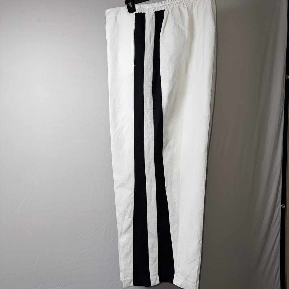 Lane Bryant White Linen Blend Black Side Stripe Wide Leg Pants Plus 26/28